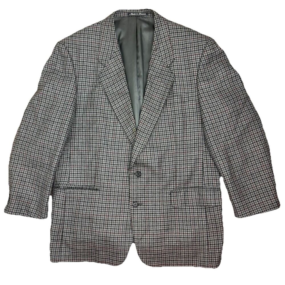Pierre Balmain Men’s Houndstooth Plaid Blazer 100% Wool Blazer Size 44 Regular